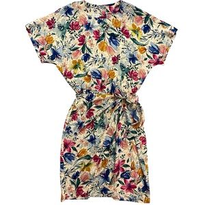 Vintage Maggy London Silk Floral garden Dress Size 10 Elastic Waist Back Zip